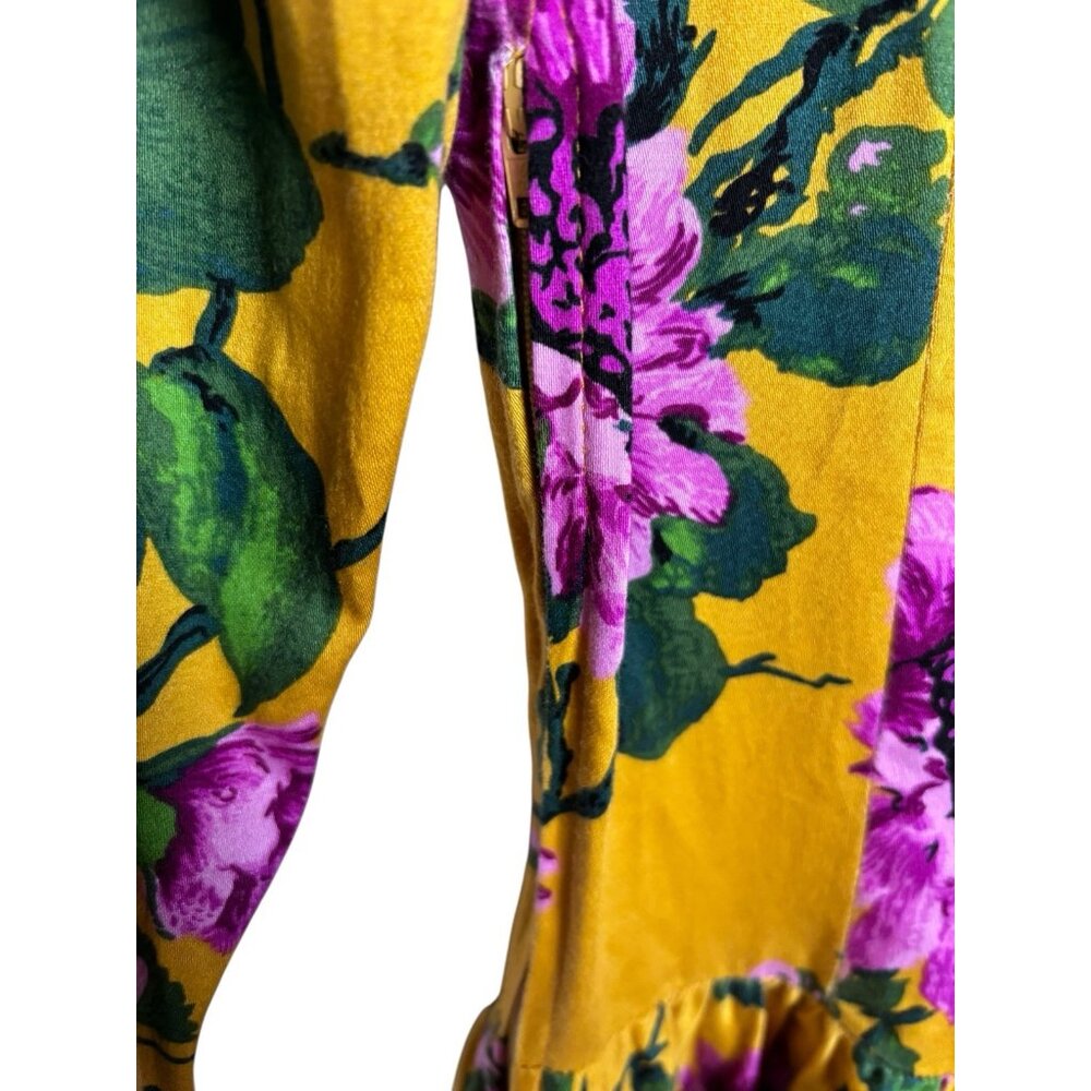 Pinup Couture Dress Womens Small Birdie Swing Skirt Floral Mustard 1950s Glamour - Picture 4 of 9